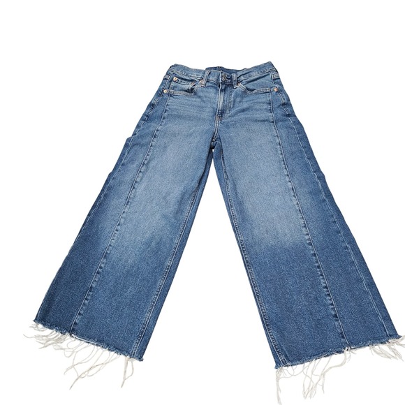 GAP High Rise Stride Ankle Wide Leg Cropped Jeans Frayed Hem Womens 26 2P - Picture 1 of 7